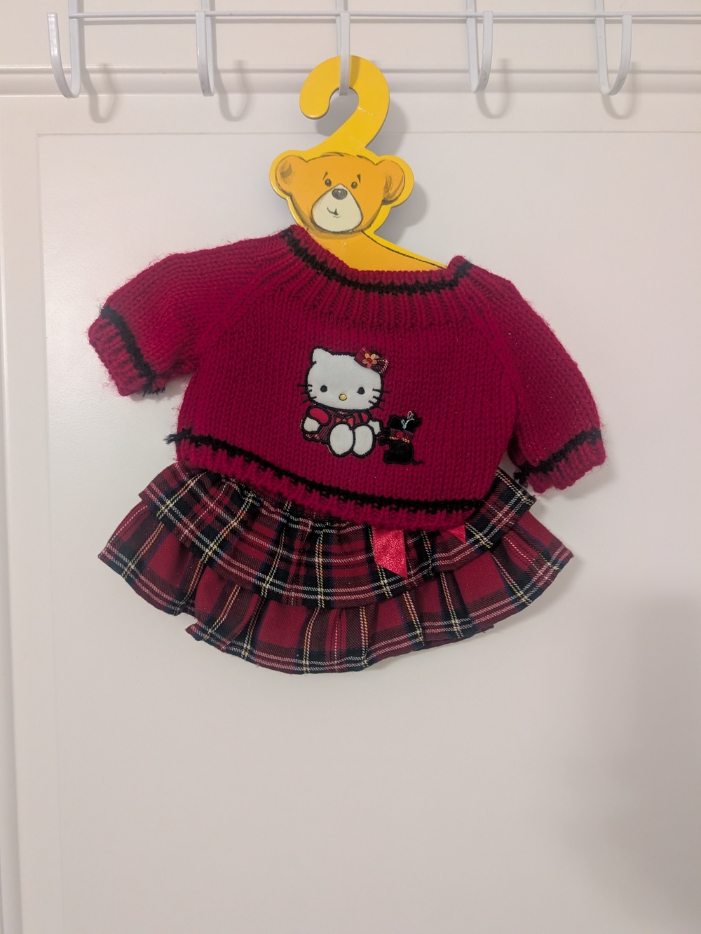 Hello Kitty Build-A-Bear Red Plaid Sweater Skirt Outfit Y2K Sanrio